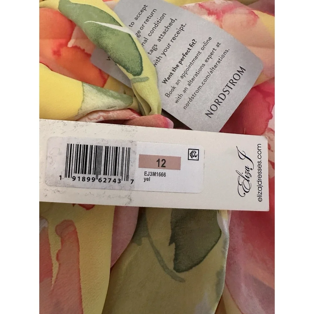 $148 Eliza J Yellow Floral Halter Neck High Low Flowy Spring Dress Sz 12 NWT - Picture 9 of 10
